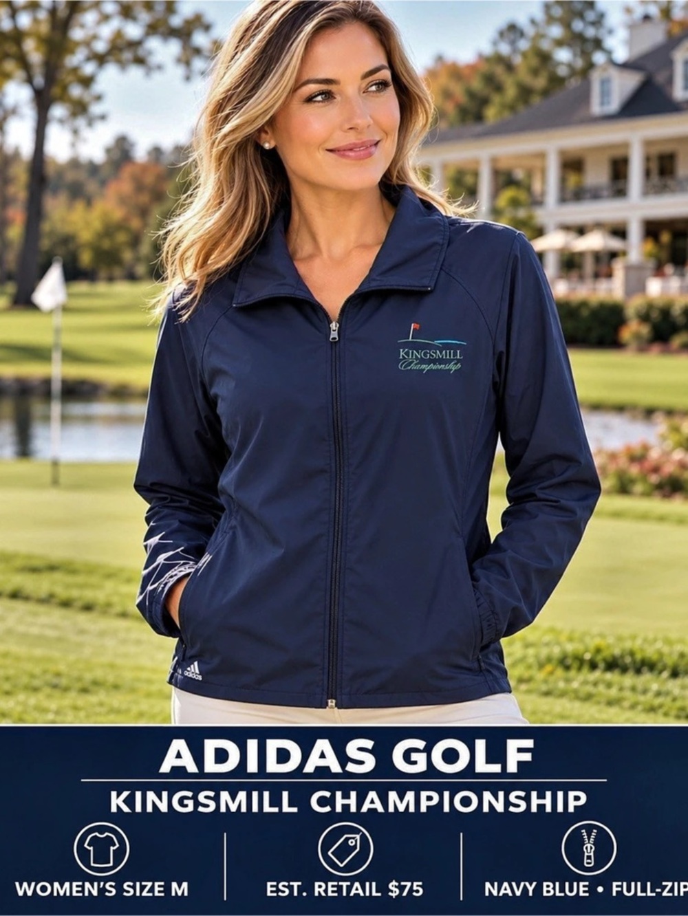 adidas Kingsmill Championship Lightweight Golf Jacket Golf Jacket Blue Size